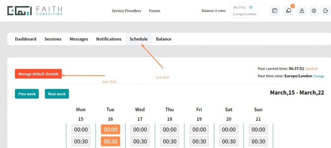 How to find default schedule page