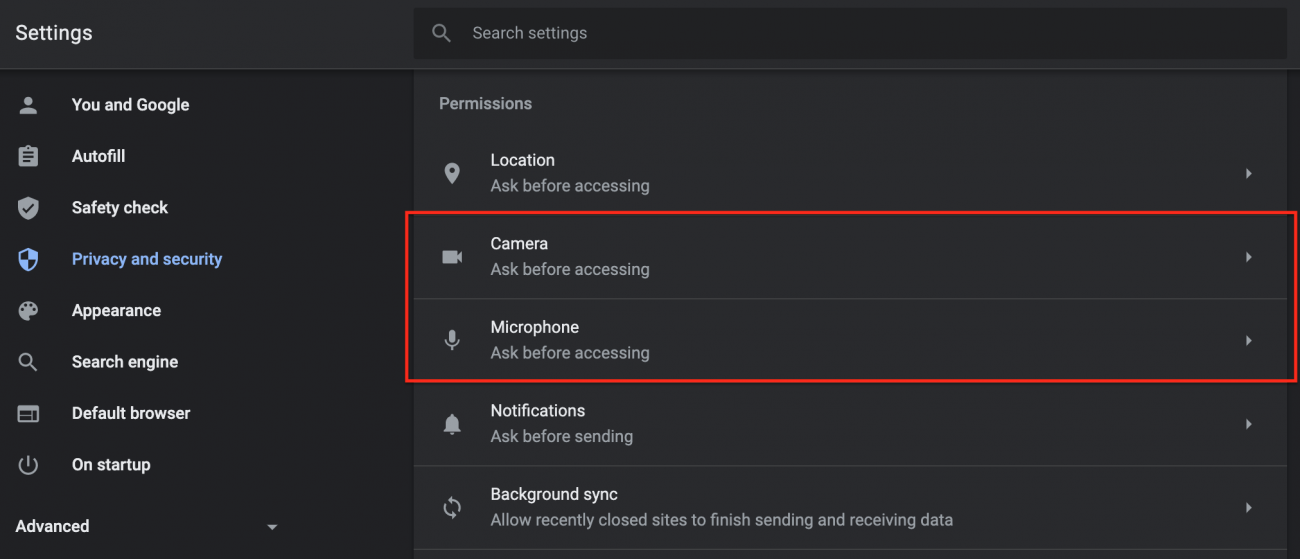 Camera and Microphone Settings | Faith Consulting - Allow The Appear On Top Permission In Settings